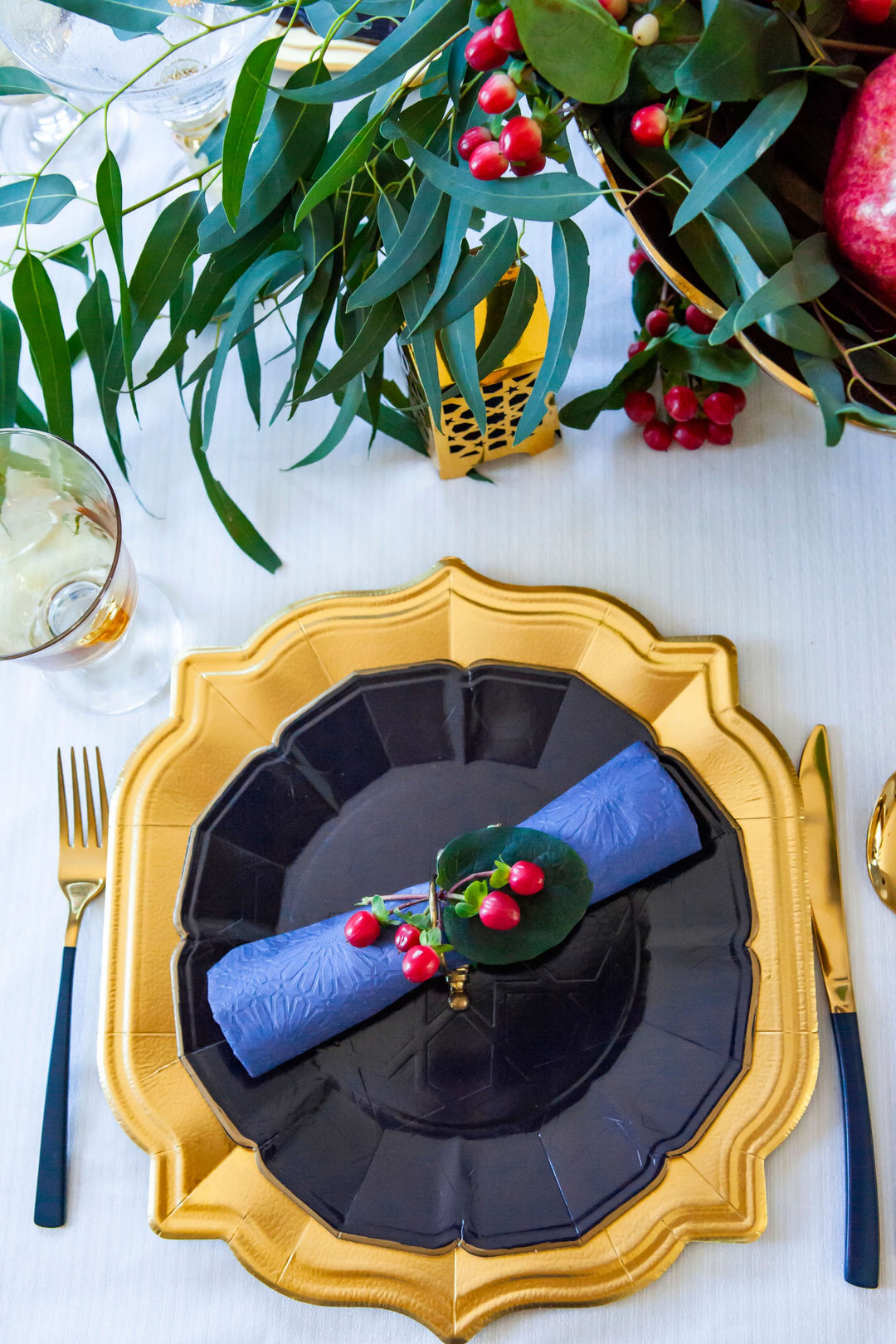 Navy Blue Embossed Dinner Napkins