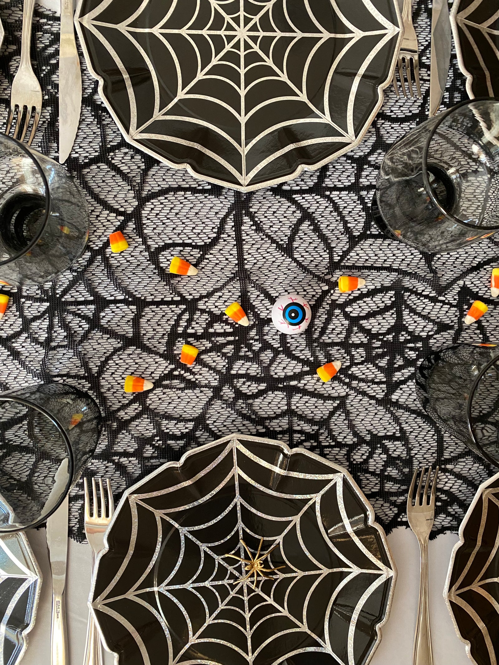 Black with Iridescent Web Design Dinner Plates