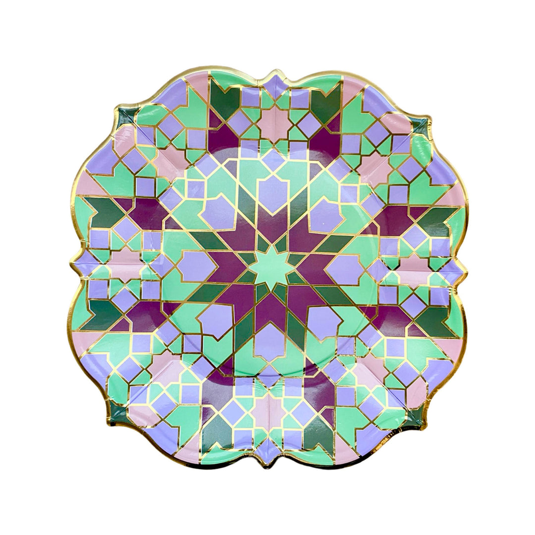 Geometric Purple and Green Lunch Plates
