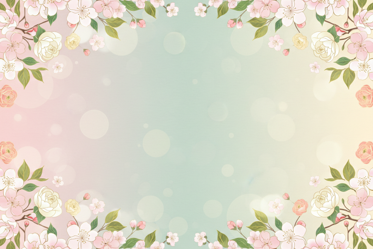 Floral border design with pink and white flowers on a soft pastel background