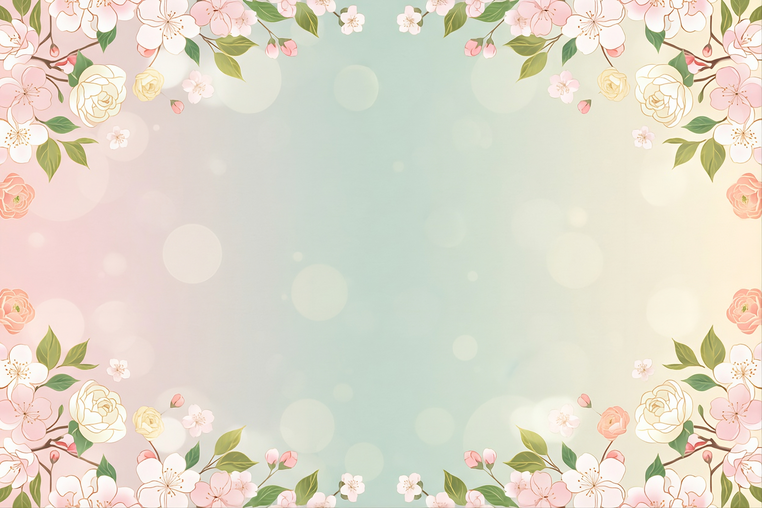 Floral border with pink and white flowers on a soft pastel background