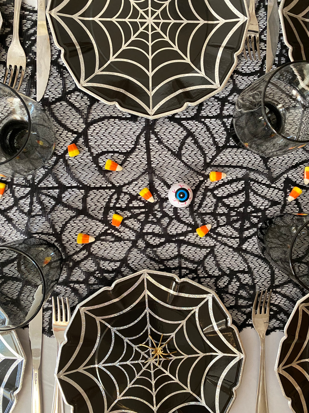 Black with Iridescent Web Design Dinner Plates