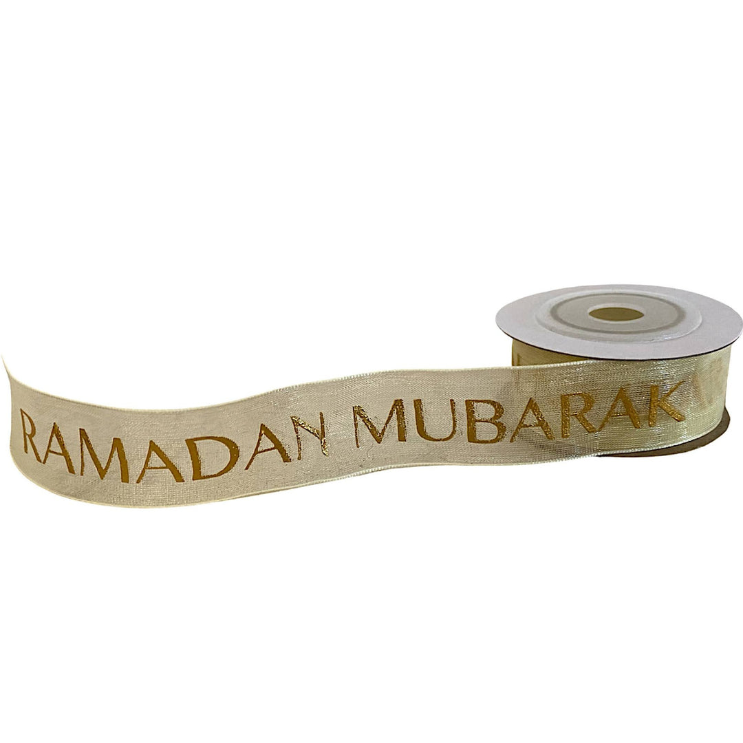 Cream Ramadan Mubarak Organza Ribbon