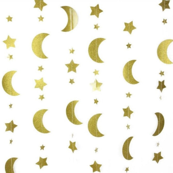 Gold Crescent Moon and Stars Garland