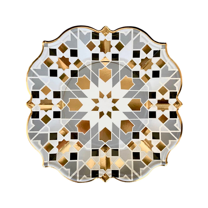 Geometric Gray and Gold Lunch Plates