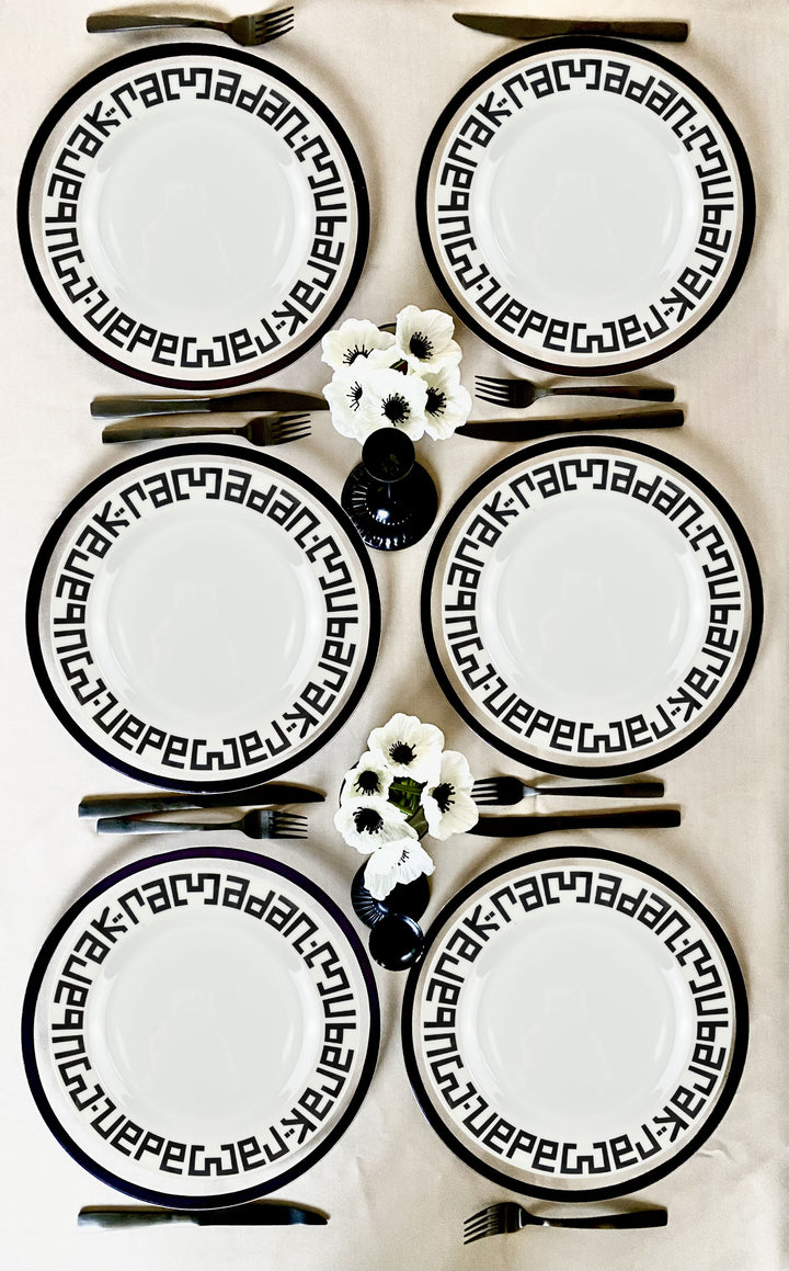 Ramadan Kufi English Melamine Serving Plates/Charger Set of 2
