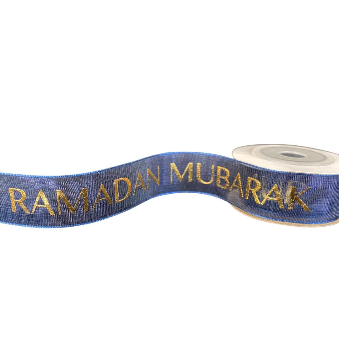 Navy Ramadan Mubarak Organza Ribbon